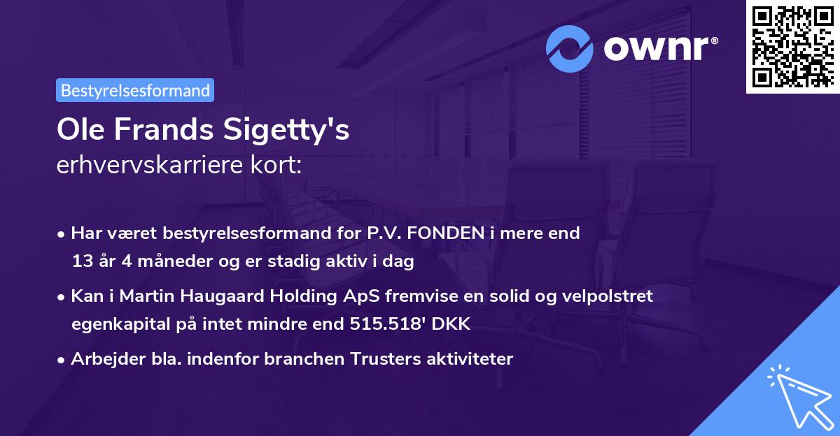 Ole Frands Sigetty's erhvervskarriere kort