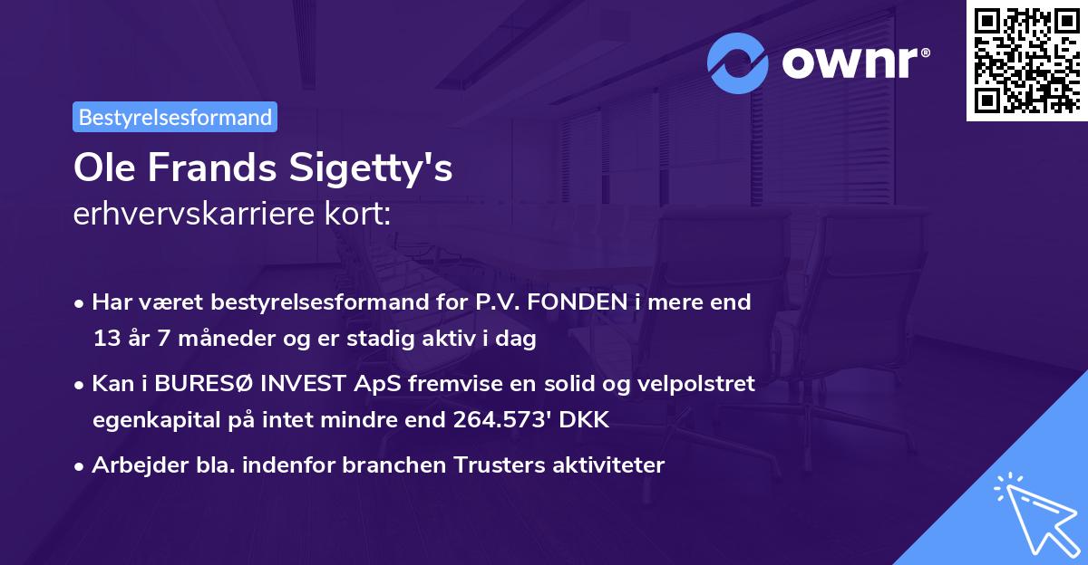 Ole Frands Sigetty's erhvervskarriere kort