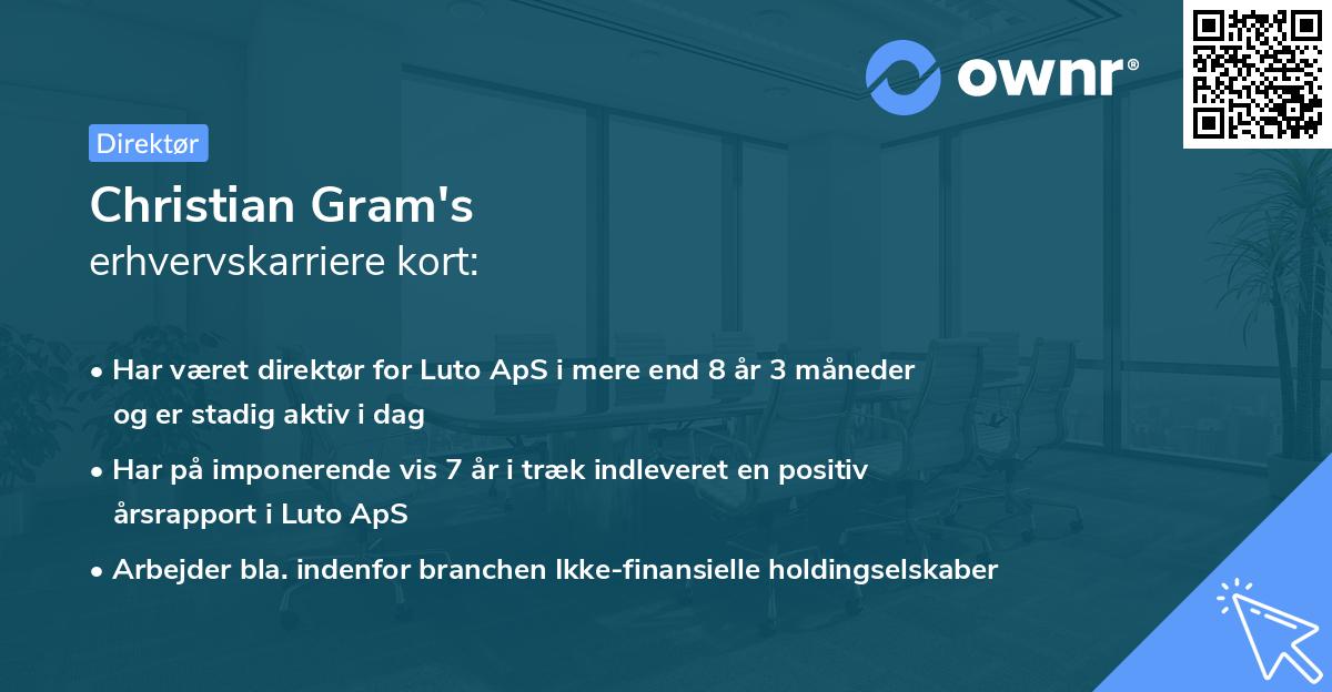 Christian Gram's erhvervskarriere kort