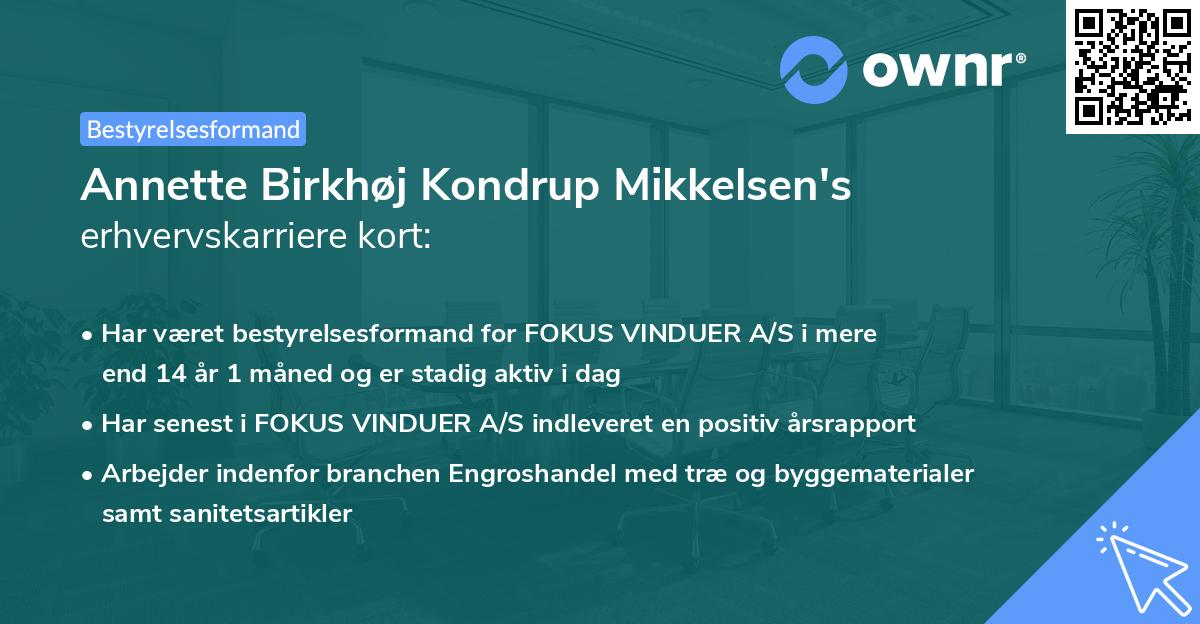 Annette Birkhøj Kondrup Mikkelsen's erhvervskarriere kort
