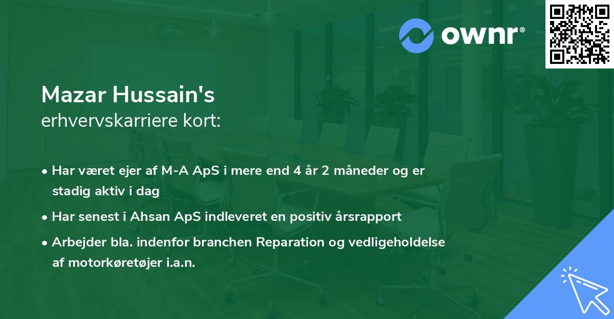 Mazar Hussain's erhvervskarriere kort