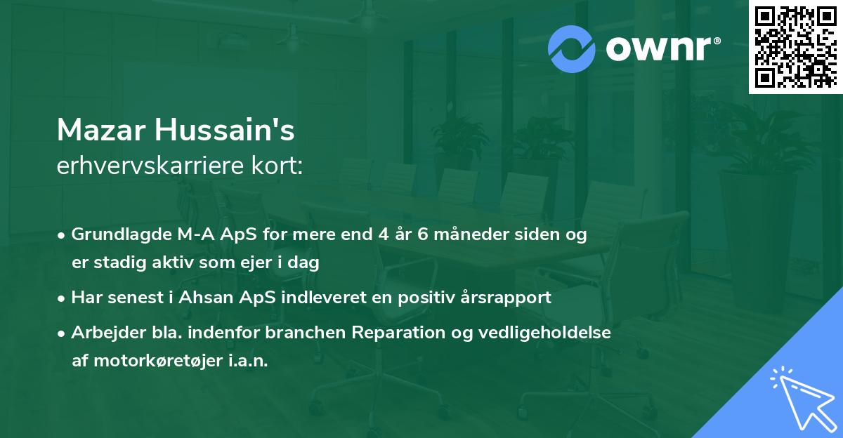 Mazar Hussain's erhvervskarriere kort