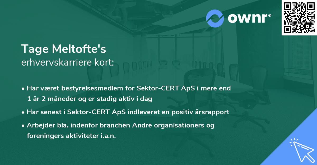 Tage Meltofte's erhvervskarriere kort