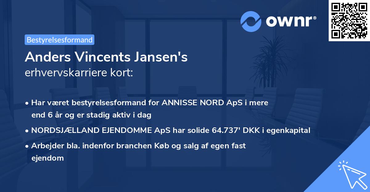 Anders Vincents Jansen's erhvervskarriere kort