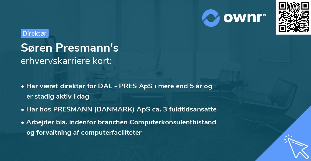 Søren Presmann's erhvervskarriere kort