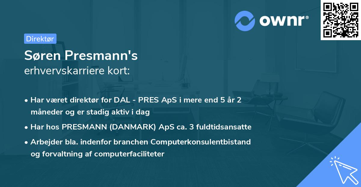 Søren Presmann's erhvervskarriere kort