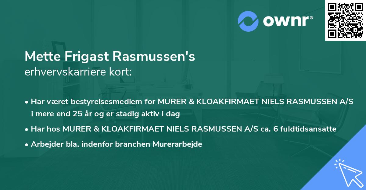 Mette Frigast Rasmussen's erhvervskarriere kort