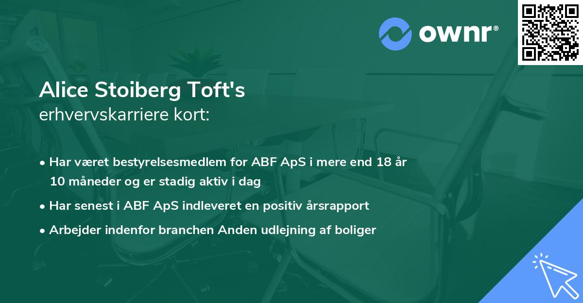 Alice Stoiberg Toft's erhvervskarriere kort
