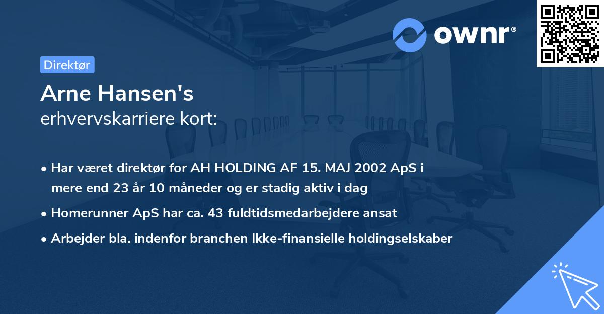 Arne Hansen's erhvervskarriere kort