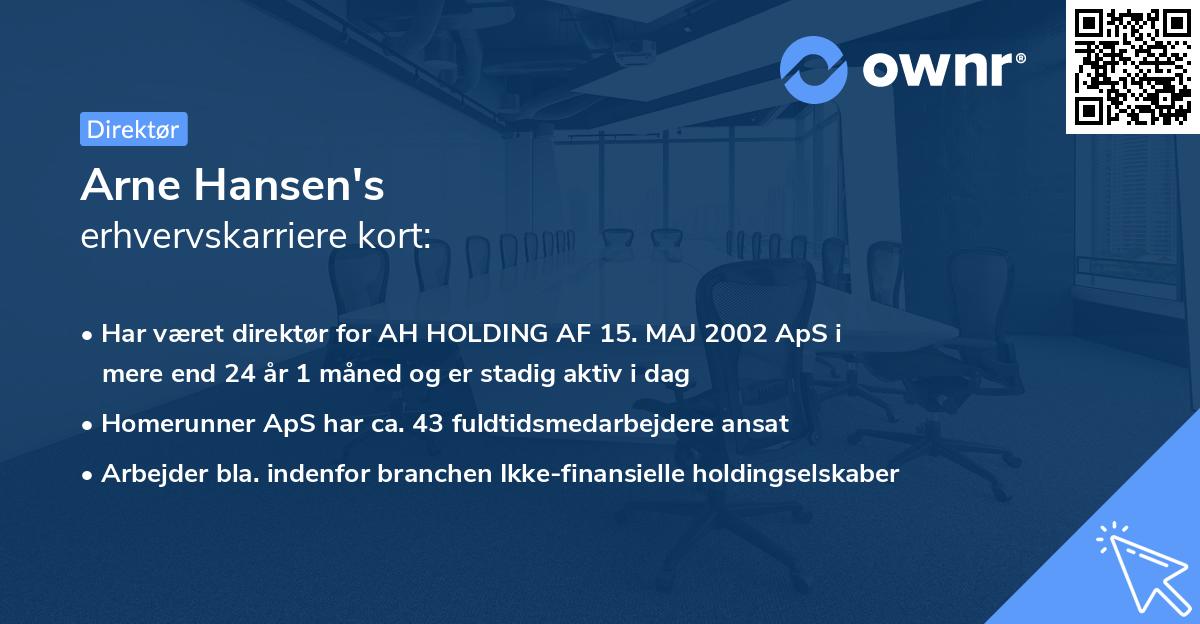 Arne Hansen's erhvervskarriere kort