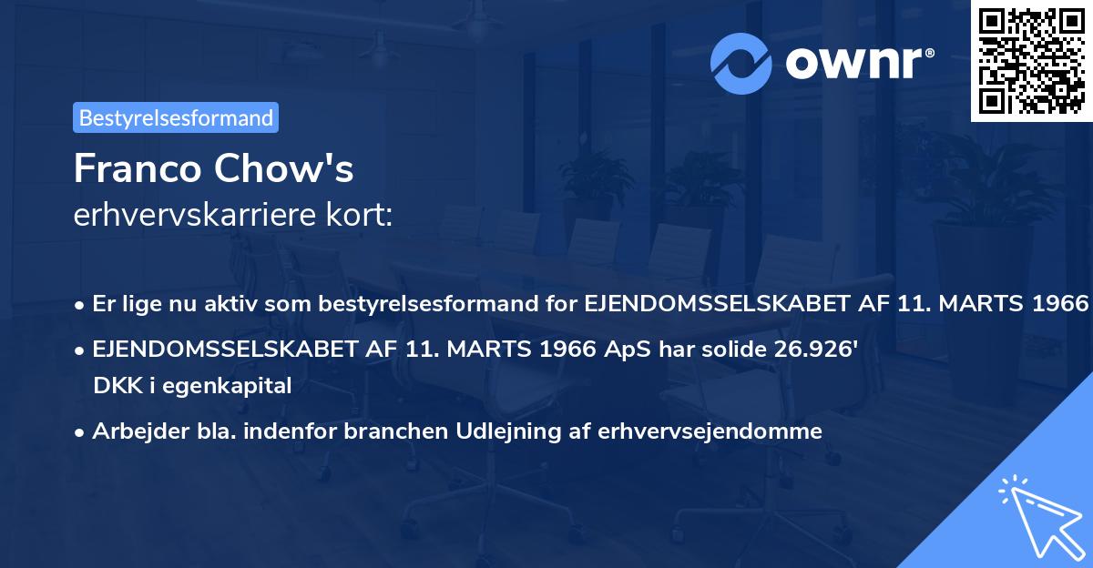 Franco Chow's erhvervskarriere kort