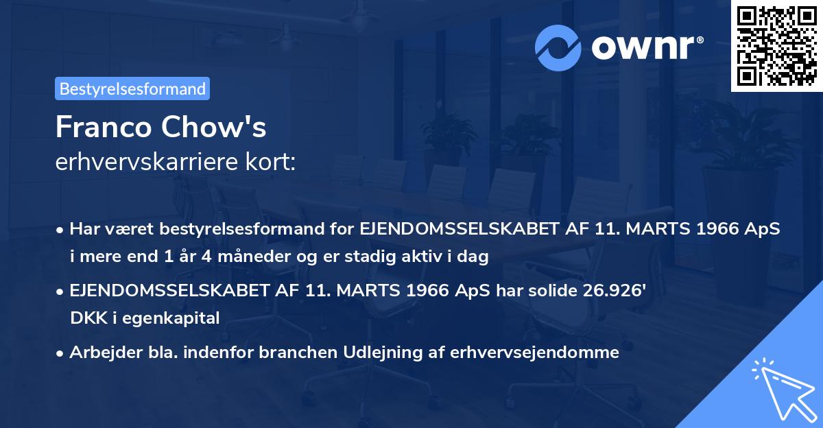 Franco Chow's erhvervskarriere kort