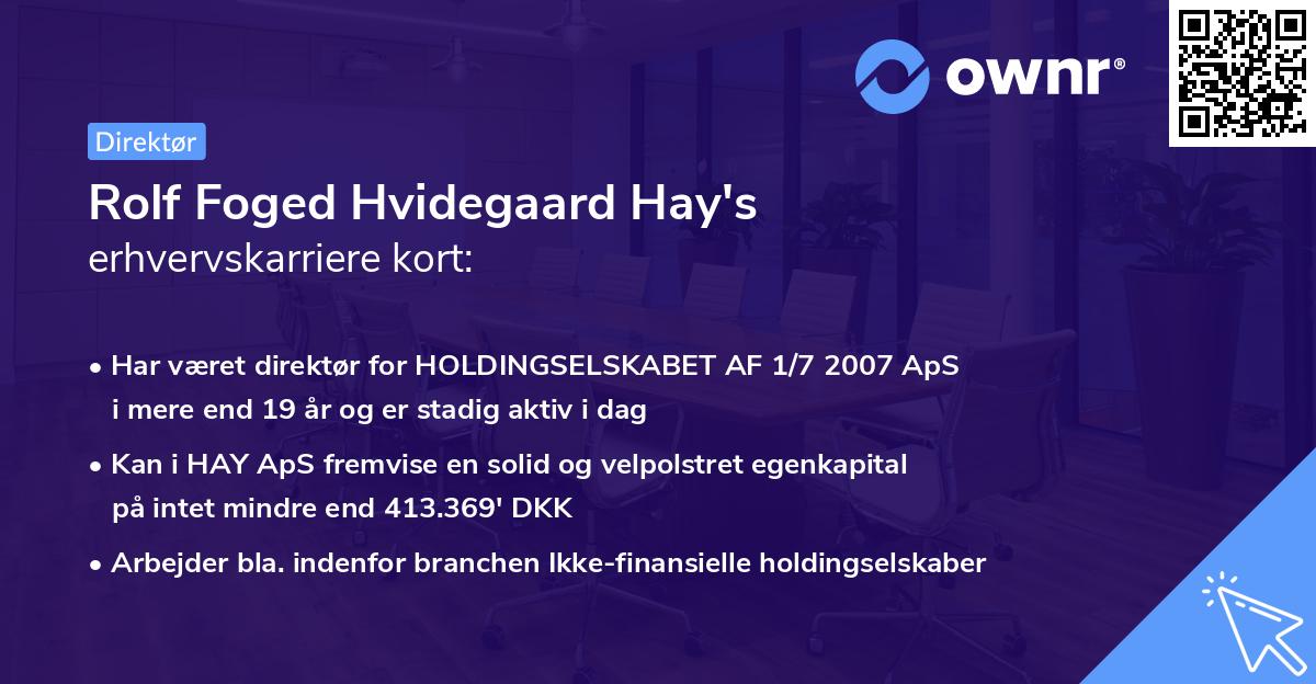 Rolf Foged Hvidegaard Hay's erhvervskarriere kort