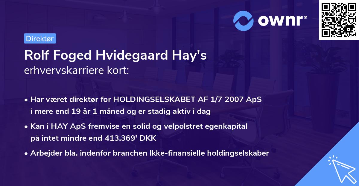 Rolf Foged Hvidegaard Hay's erhvervskarriere kort