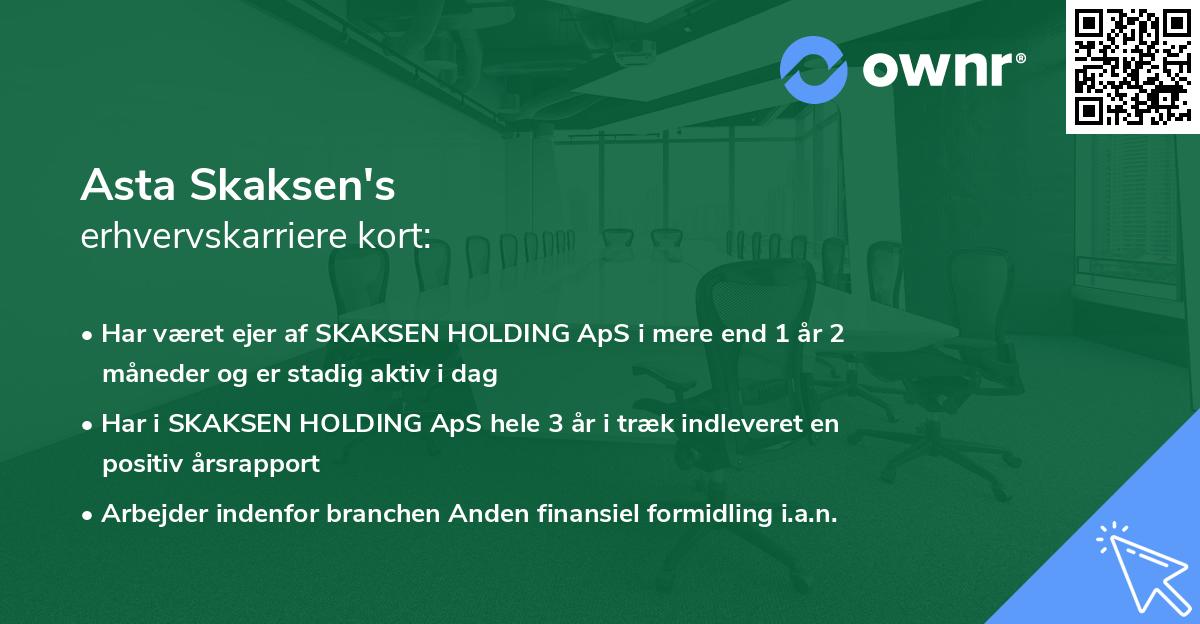 Asta Skaksen's erhvervskarriere kort
