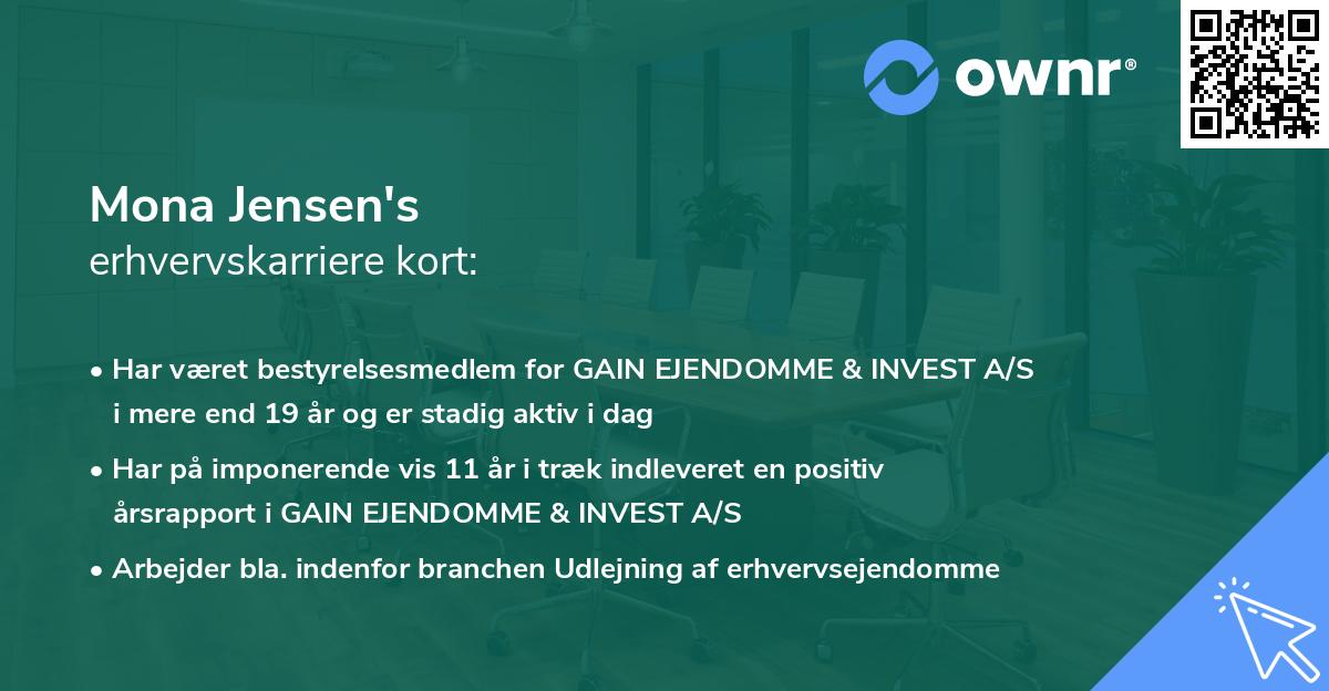 Mona Jensen's erhvervskarriere kort