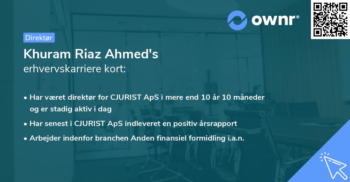 Khuram Riaz Ahmed's erhvervskarriere kort