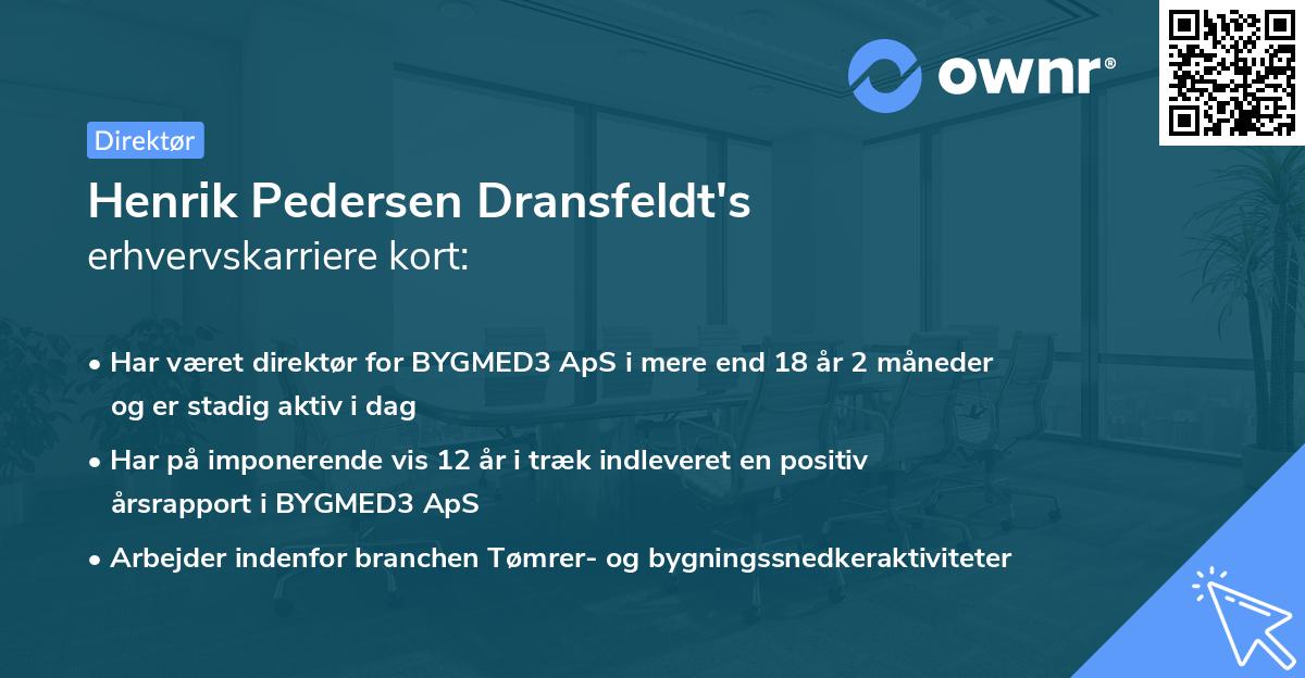 Henrik Pedersen Dransfeldt's erhvervskarriere kort