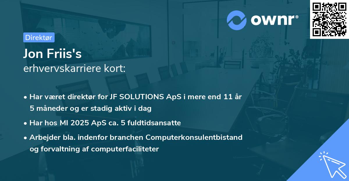 Jon Friis's erhvervskarriere kort