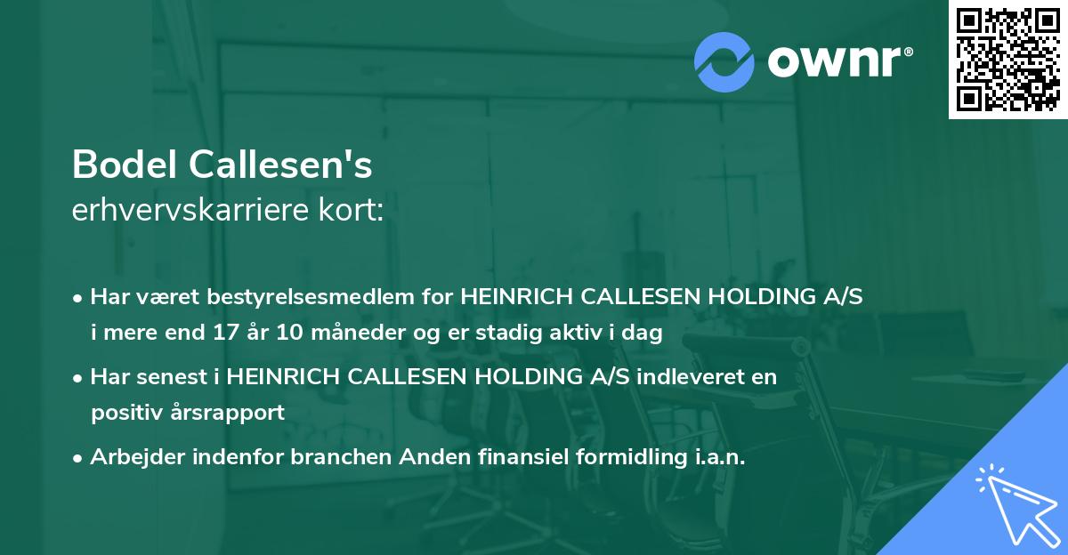Bodel Callesen's erhvervskarriere kort