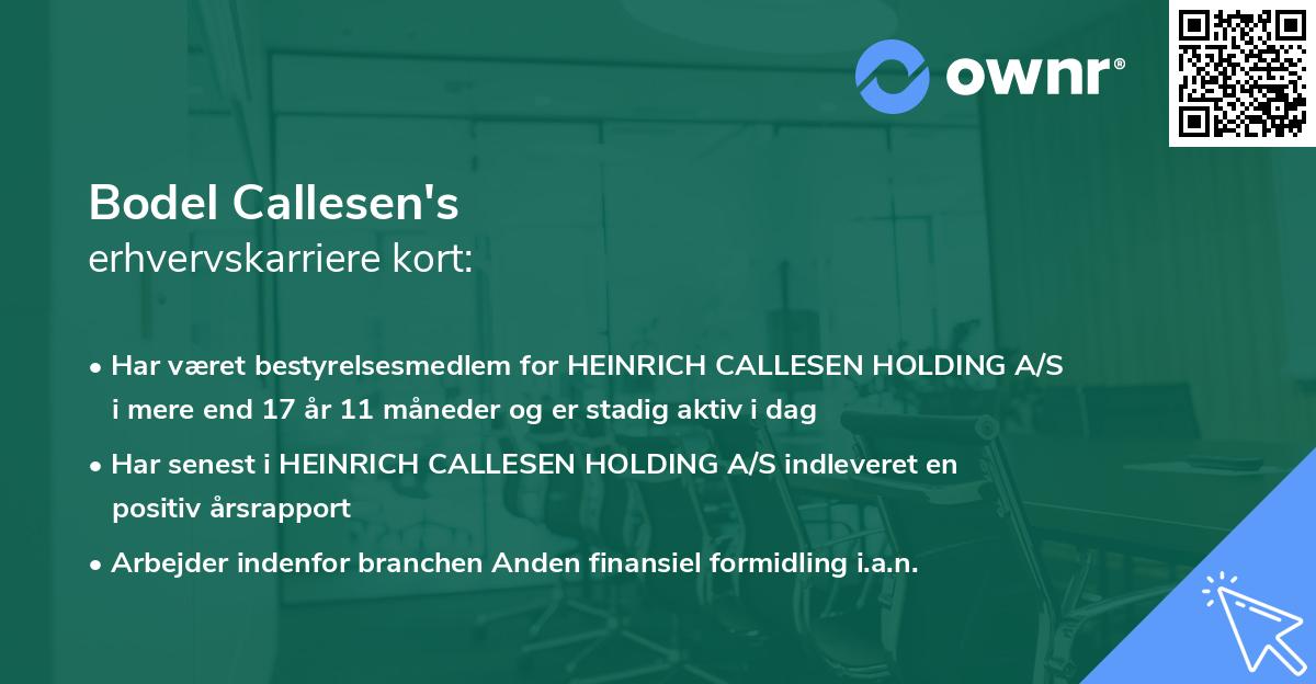 Bodel Callesen's erhvervskarriere kort
