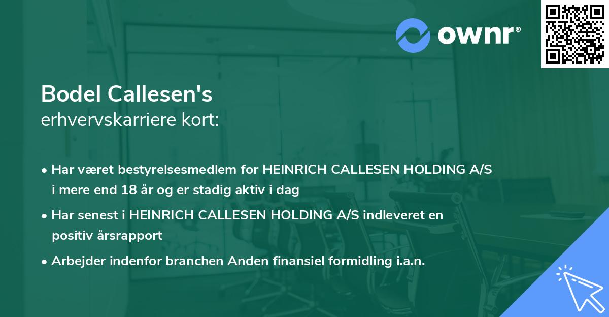 Bodel Callesen's erhvervskarriere kort