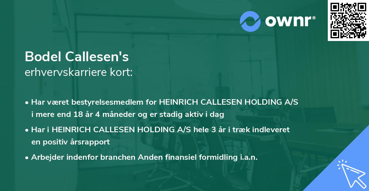 Bodel Callesen's erhvervskarriere kort