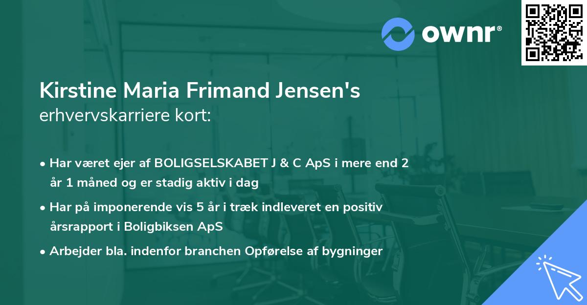 Kirstine Maria Frimand Jensen's erhvervskarriere kort
