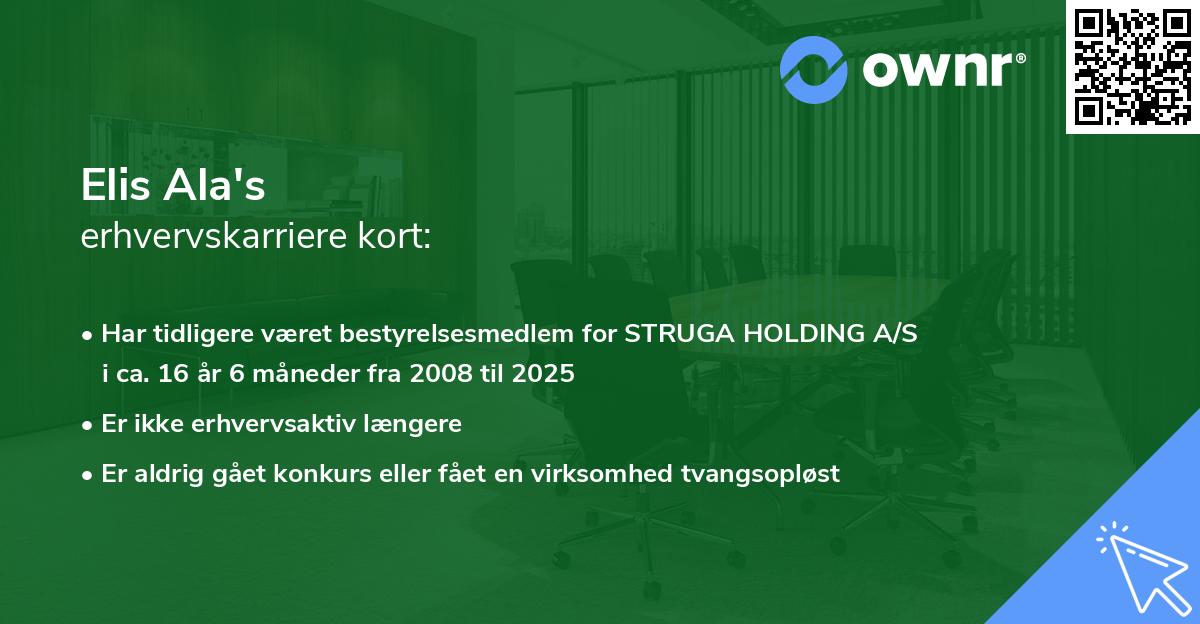 Elis Ala's erhvervskarriere kort