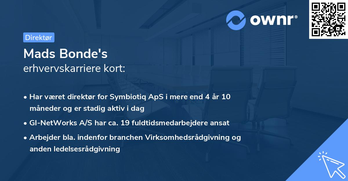 Mads Bonde's erhvervskarriere kort