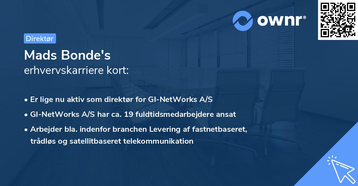 Mads Bonde's erhvervskarriere kort