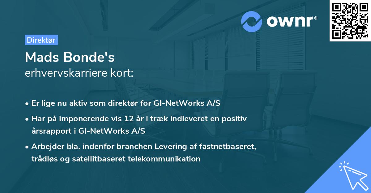 Mads Bonde's erhvervskarriere kort