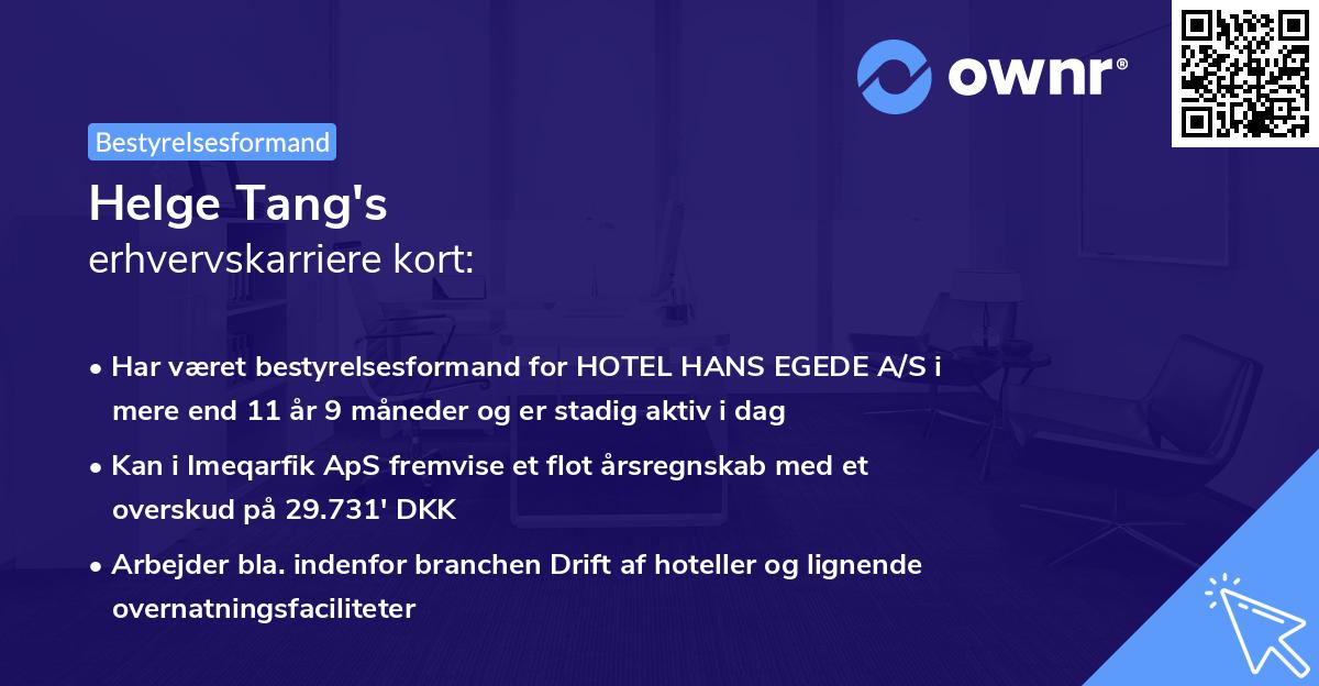 Helge Tang's erhvervskarriere kort