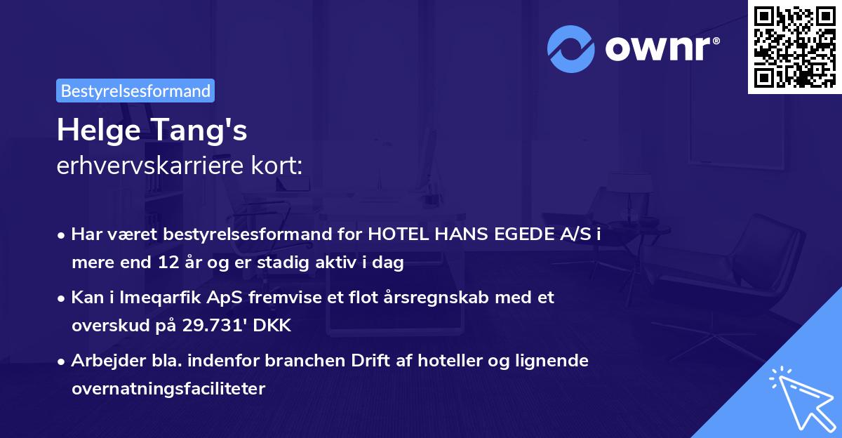Helge Tang's erhvervskarriere kort
