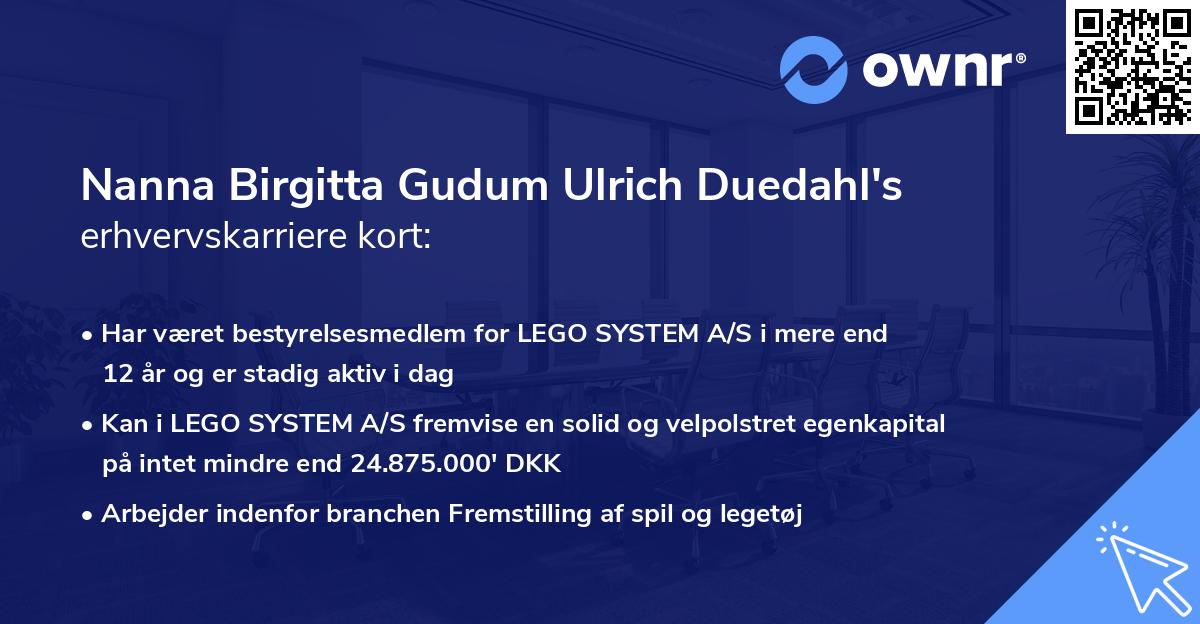 Nanna Birgitta Gudum Ulrich Duedahl's erhvervskarriere kort
