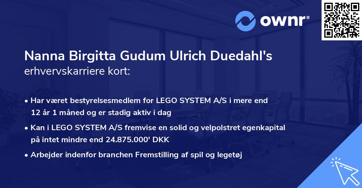 Nanna Birgitta Gudum Ulrich Duedahl's erhvervskarriere kort