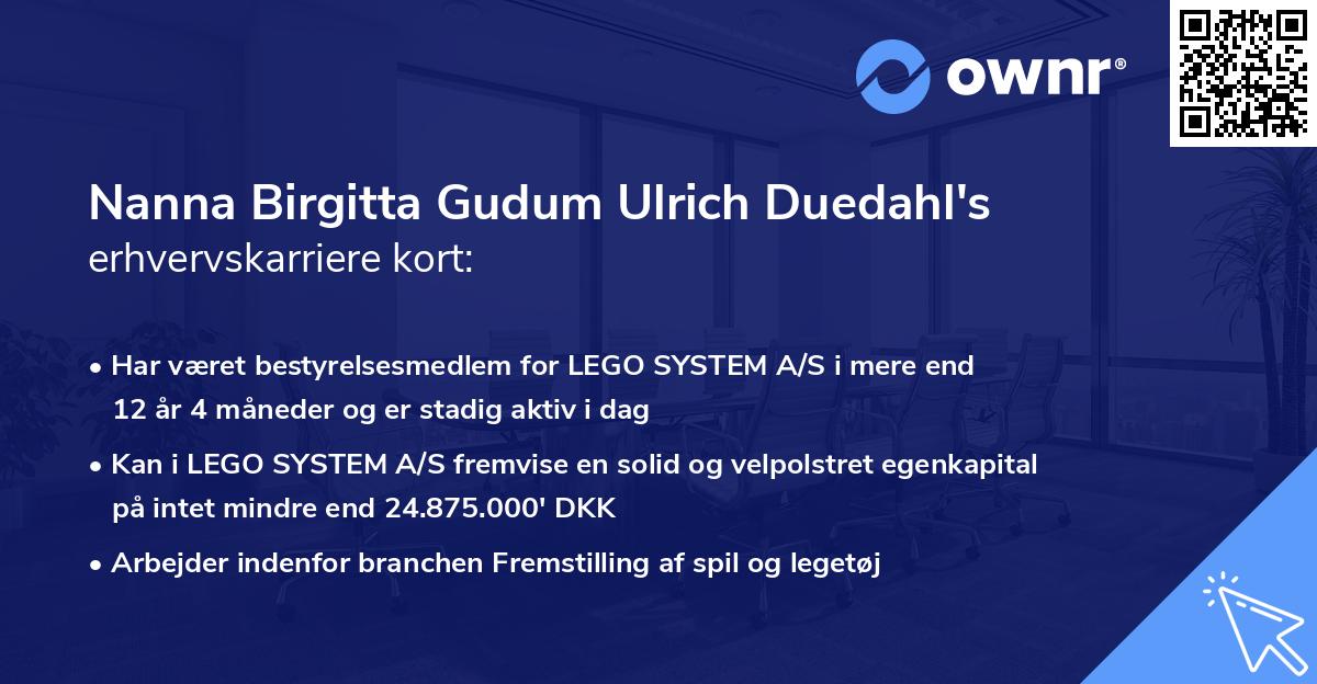Nanna Birgitta Gudum Ulrich Duedahl's erhvervskarriere kort