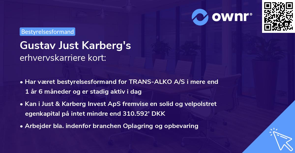 Gustav Just Karberg's erhvervskarriere kort