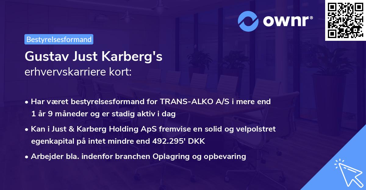 Gustav Just Karberg's erhvervskarriere kort