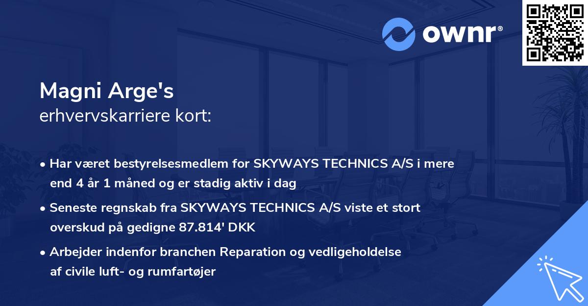 Magni Arge's erhvervskarriere kort