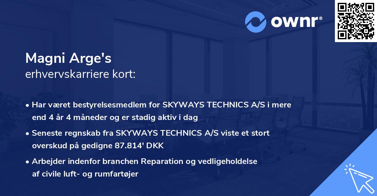 Magni Arge's erhvervskarriere kort