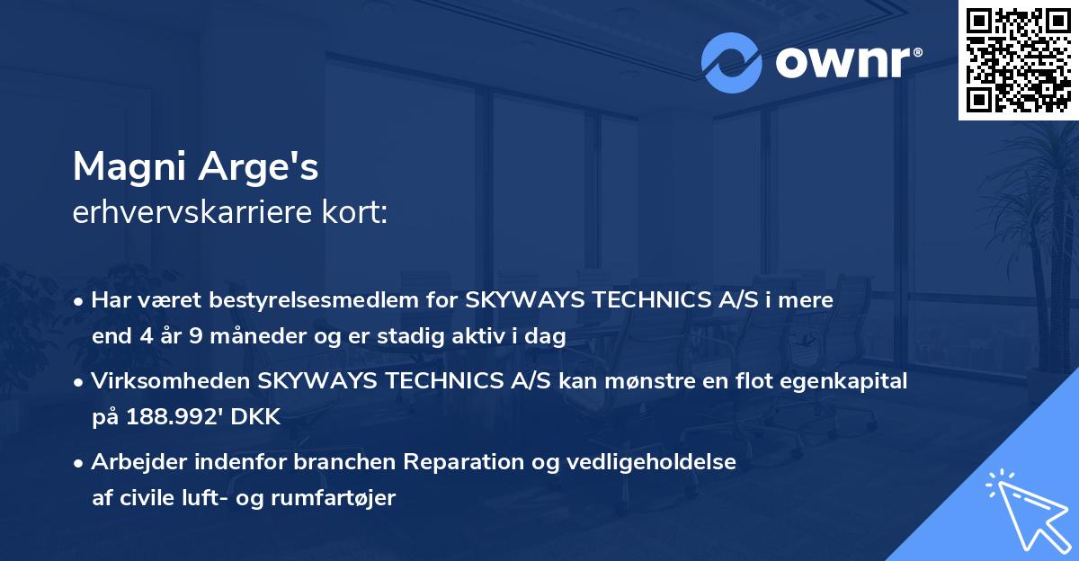 Magni Arge's erhvervskarriere kort