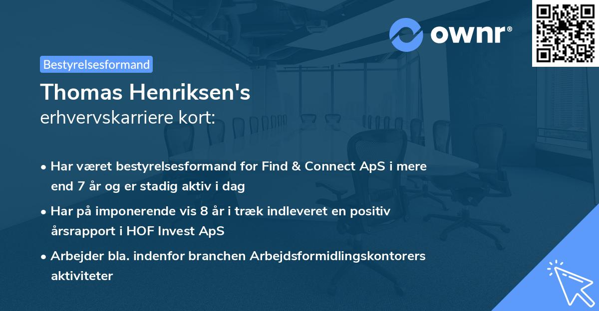 Thomas Henriksen's erhvervskarriere kort