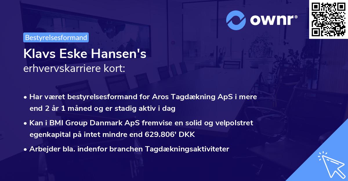 Klavs Eske Hansen's erhvervskarriere kort