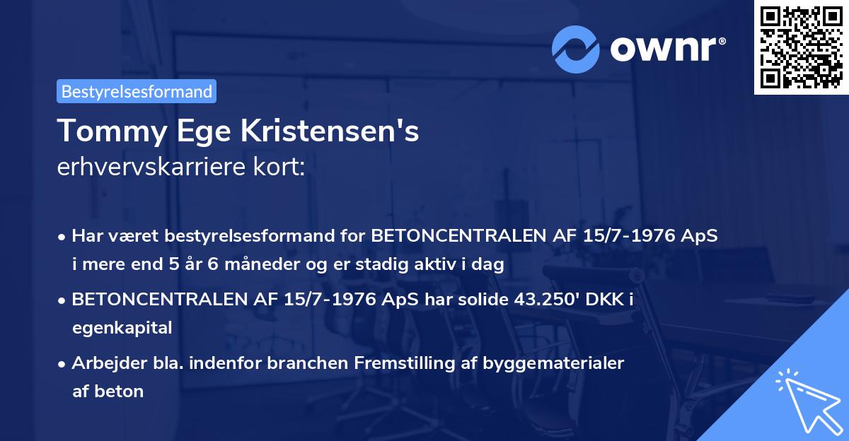 Tommy Ege Kristensen's erhvervskarriere kort