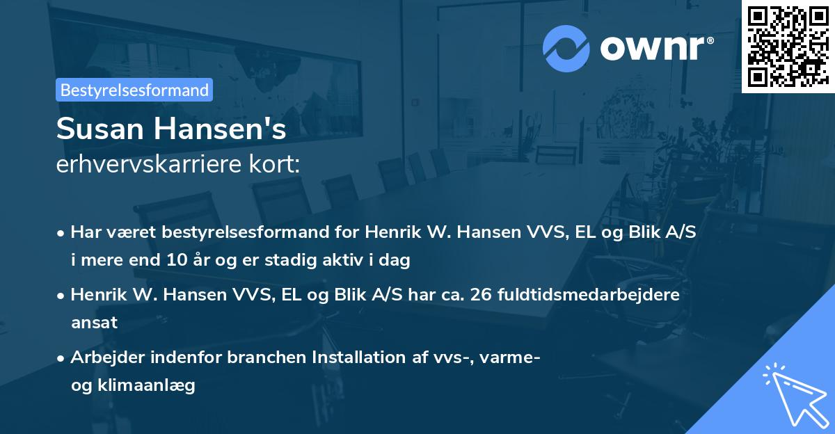 Susan Hansen's erhvervskarriere kort