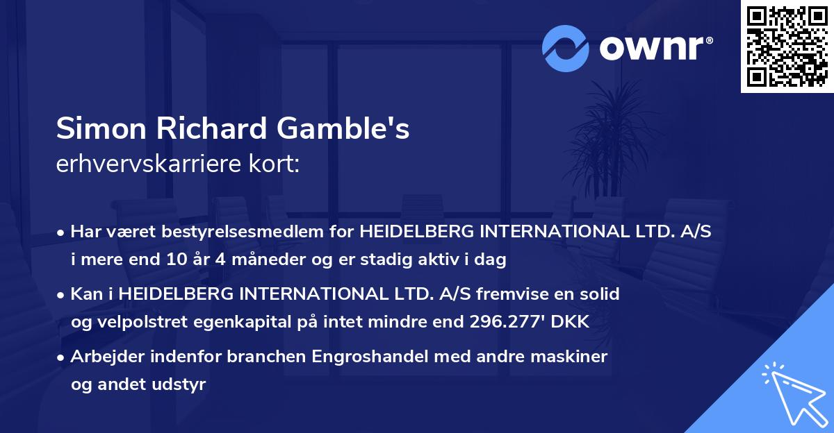Simon Richard Gamble's erhvervskarriere kort