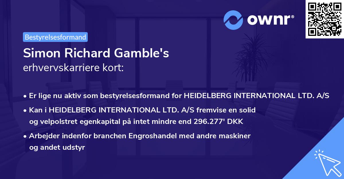Simon Richard Gamble's erhvervskarriere kort