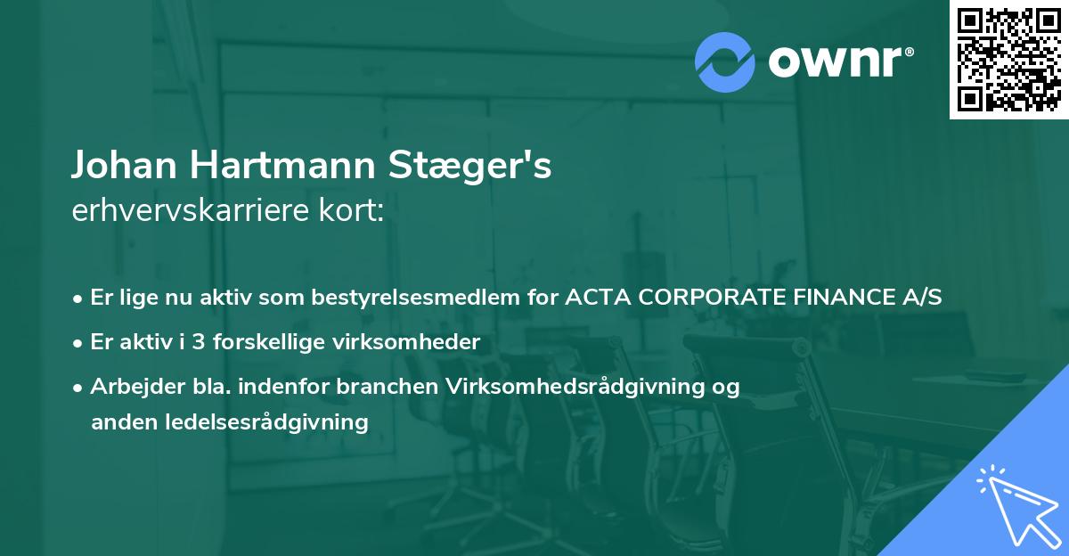 Johan Hartmann Stæger's erhvervskarriere kort