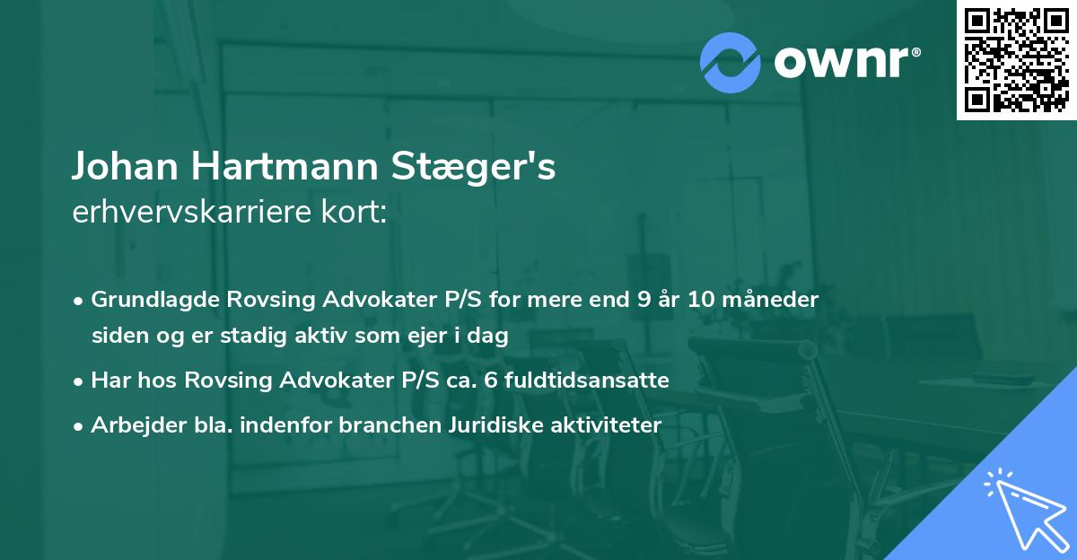 Johan Hartmann Stæger's erhvervskarriere kort